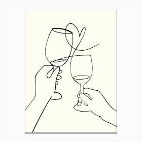 Two Hands Holding Wine Glasses Monoline Hand Drawing Aesthetic Illustration Canvas Print