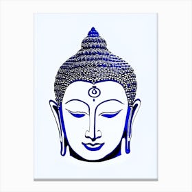 Buddha Symbol Blue And White Line Drawing Canvas Print