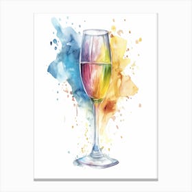 Watercolor Rainbow Champagne Glass Golden And Pastel Colors Canvas Print