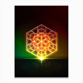 Neon Geometric Glyph in Watermelon Green and Red on Black n.0460 Canvas Print
