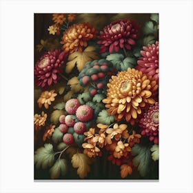 Chrysanthemums Botanical Floral inspired by William Morris Canvas Print