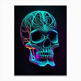 Skull With Neon Accents 3 Line Drawing Canvas Print