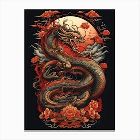 Dragon And Roses Chinese Canvas Print
