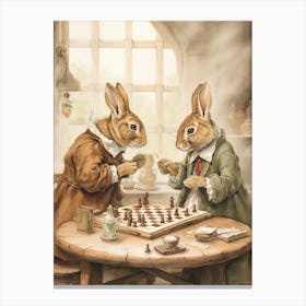 Bunny Playing Chess Rabbit Prints Watercolour 3 Canvas Print