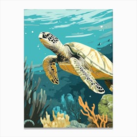 Modern Illustration Of Sea Turtle In Ocean Swimming 2 Canvas Print