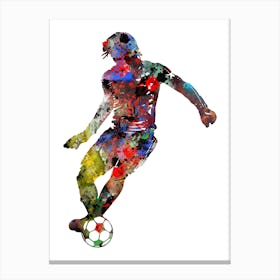 Male Soccer Player Watercolor Football Canvas Print