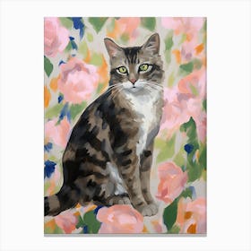 A American Bobtail Cat Painting, Impressionist Painting 4 Canvas Print