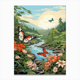 Butterfly With Stream Japanese Style 1 Canvas Print