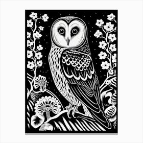 B&W Bird Linocut Barn Owl 2 Canvas Print