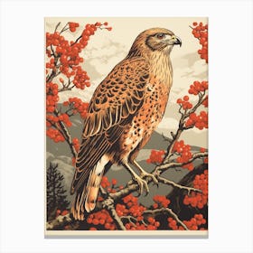 Vintage Bird Linocut Red Tailed Hawk 3 Canvas Print