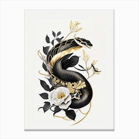 Black Spitting Cobra Snake Gold And Black Canvas Print