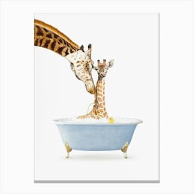 Mother And Baby Giraffe In Simple Tub Canvas Print