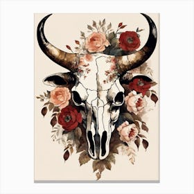 Vintage Boho Bull Skull Flowers Painting (43) Canvas Print