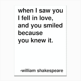 When I Saw You I Fell In Love Shakespeare Quote In White Canvas Print