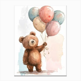 Brown Bear Holding Balloons Storybook Illustration 3 Canvas Print