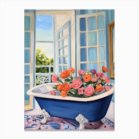 A Bathtube Full Of Ranunculus In A Bathroom 4 Canvas Print