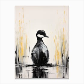 Black & White Duckling In The Grass 3 Canvas Print