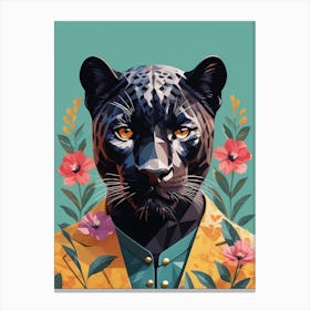 Floral Black Panther Portrait In A Suit (31) Canvas Print