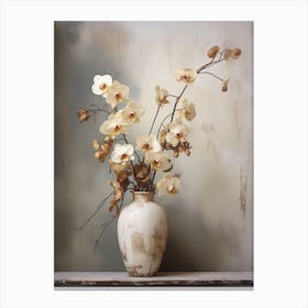 Orchid, Autumn Fall Flowers Sitting In A White Vase, Farmhouse Style 4 Canvas Print