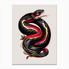 Red Bellied Black Snake Tattoo Style Canvas Print