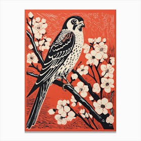 Vintage Bird Linocut American Kestrel 1 Canvas Print