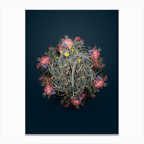 Vintage Ixia Bulbifera Flower Wreath on Teal Blue n.2528 Canvas Print