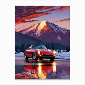 Red Sports Car At Sunset Canvas Print