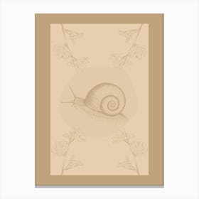 Snail Sketch On A Beige Background With Flowers In The Nature Garden Canvas Print