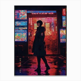 Girl In Front Of Neon Signs Canvas Print