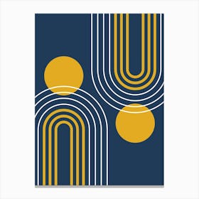 Mid Century Modern Geometric B35 In Navy Blue And Mustard Yellow (Rainbow And Sun Abstract) 01 Canvas Print