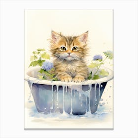 Laperm Cat In Bathtub Botanical Bathroom 3 Canvas Print