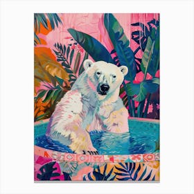 White Bear In A Bath Colourful Maximalist Canvas Print