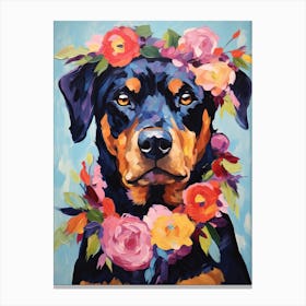 Rottweiler Portrait With A Flower Crown, Matisse Painting Style 4 Canvas Print