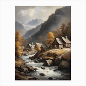 In The Wake Of The Mountain A Classic Painting Of A Village Scene (18) Canvas Print