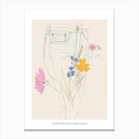Everything Is Blooming Again Poster Flowers And Blue Jeans Line Art 6 Canvas Print