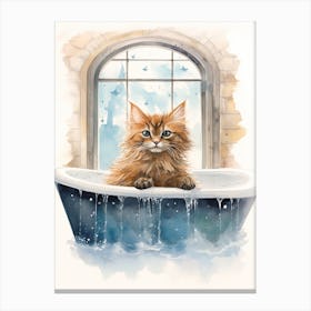 Somali Cat In Bathtub Botanical Bathroom 2 Canvas Print