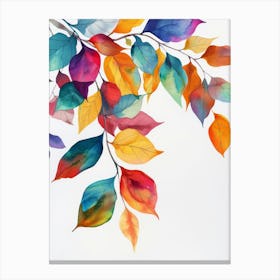 Watercolor Leaves On A Branch Canvas Print