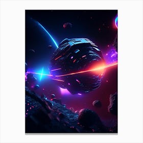Asteroid Belt Neon Nights Space Canvas Print