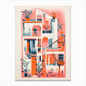 A House In Venice, Abstract Risograph Style 2 Canvas Print