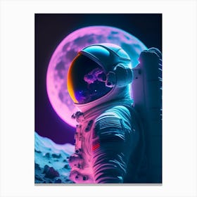 Astronaut In Spacesuit On The Moon Neon Nights 1 Canvas Print