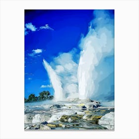 New Zealand,Rotorua,Whakarewarewa, Pohutu And Prince Of Wales Geysers Canvas Print