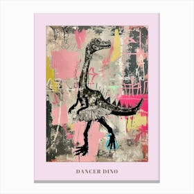 Dinosaur Dancing In A Tutu Pink Graffiti Brushstroke 1 Poster Canvas Print