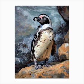 African Penguin Gold Harbour Oil Painting 3 Canvas Print