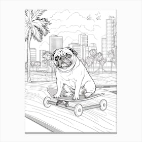 Pug Dog Skateboarding Line Art 3 Canvas Print