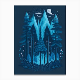 A Fantasy Forest At Night In Blue Theme 37 Canvas Print