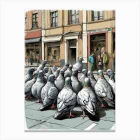 Pigeons On The Street 2 Canvas Print