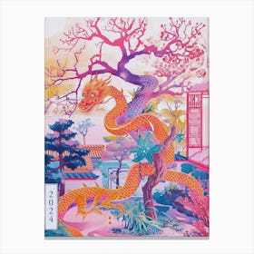 Lunar Year Of The Dragon 2024 Pink Blue Canvas Print