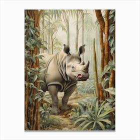 Rhino In The Jungle Realistic Illustration 3 Canvas Print