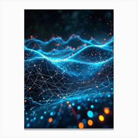 Cybernetic Abstract Concept Art Featuring A Network Of Luminous Dots And Waves Polygons And Streams (5) Canvas Print