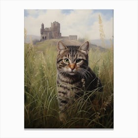 Cat In Long Grass With Medieval Castle In Background Canvas Print